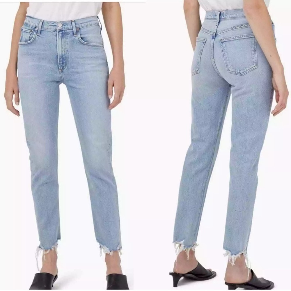 Agolde Merrel Straight Ankle Jeans Womans Size 24 Medium Wash‎ Raw Hem